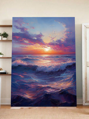Sunset Over Ocean Waves – Vibrant Seascape Brushstroke Wall Art