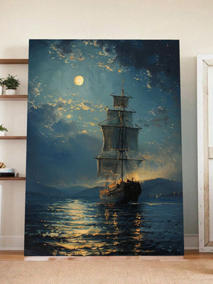 Moonlit Voyage – Tall Ship Sailing Under a Starry Sky