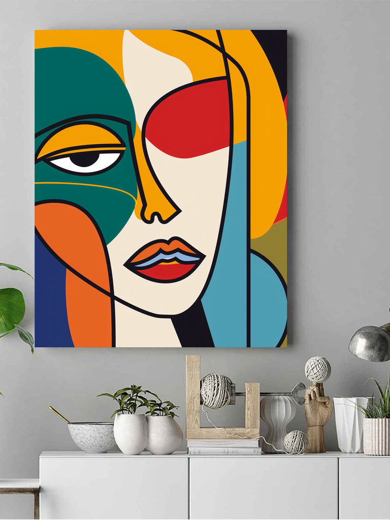 Colorful Abstract Face Line Art – Modern Pop Canvas Wall Decor