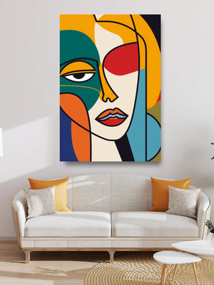 Colorful Abstract Face Line Art – Modern Pop Canvas Wall Decor